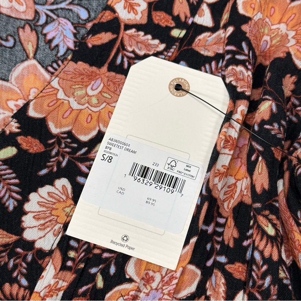 NWT New Billabong Women's Sweetest Dream Mini Dress Small S 8 Cute Floral Soft - Picture 8 of 8